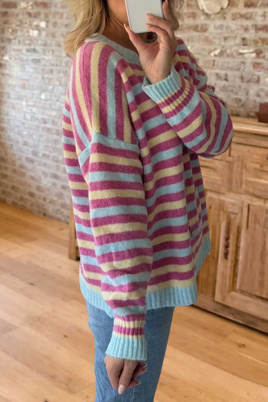 Causal Striped Button Down Sweater