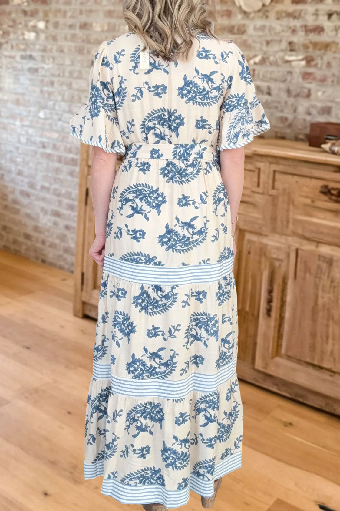 Paisley Print Belted Maxi Dress