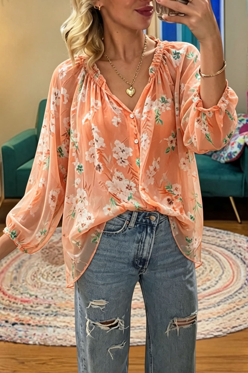 Floral Chiffon Button Up Blouse