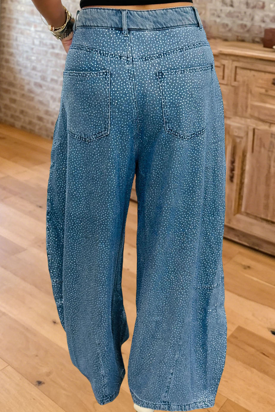 Rhinestone High Waist Wide Leg Jeans