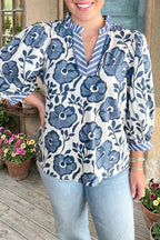 Floral Print V-Neck Ruffle Blouse