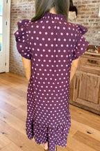 Polka Dot Flutter Sleeve Midi Dress