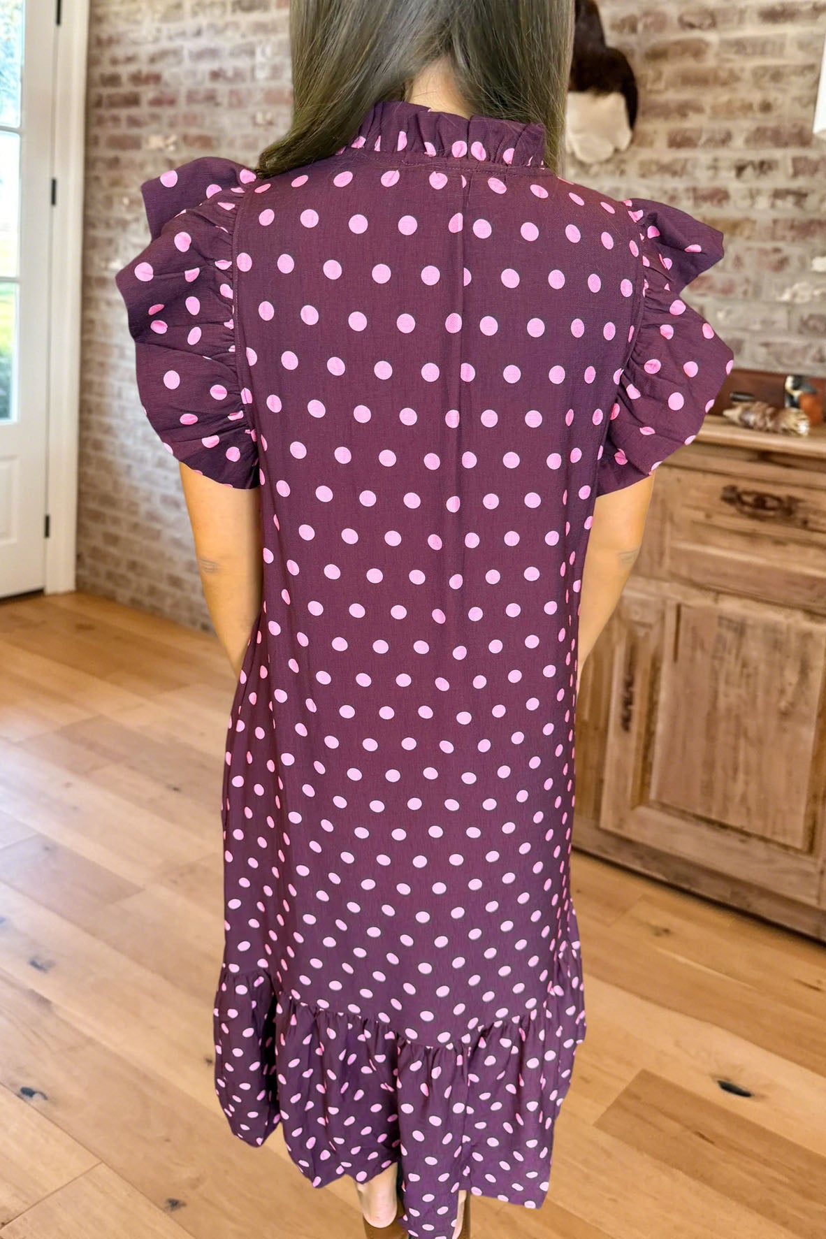 Polka Dot Flutter Sleeve Midi Dress