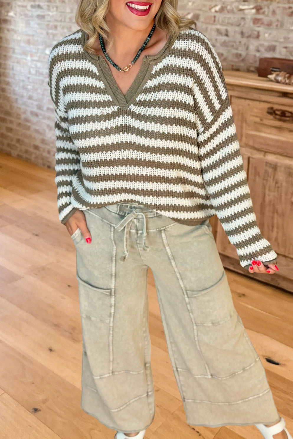 Causal Striped V Neck Sweater