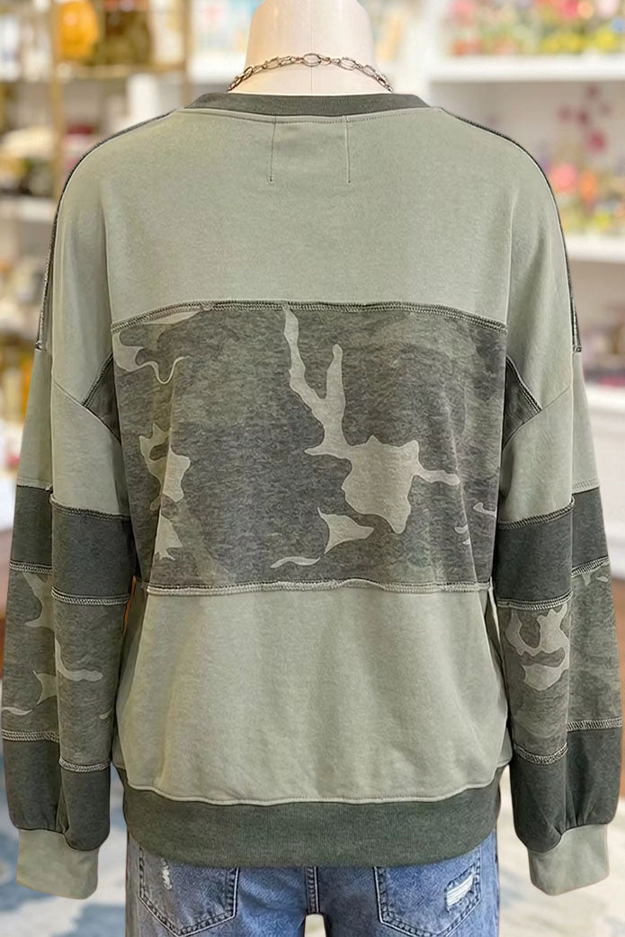 Camo Patchwork Long Sleeve Sweatshirt