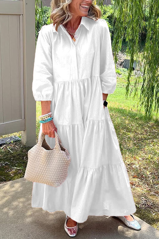 Collared Tiered Maxi Shirt Dress