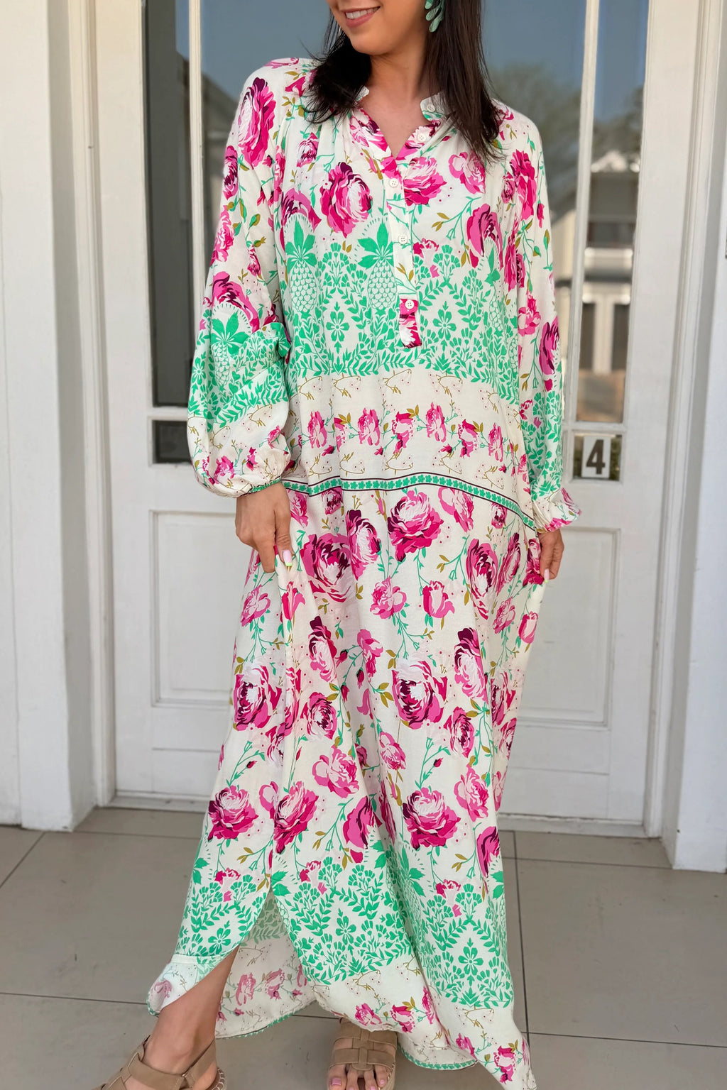 Floral Print Long Sleeve Maxi Dress