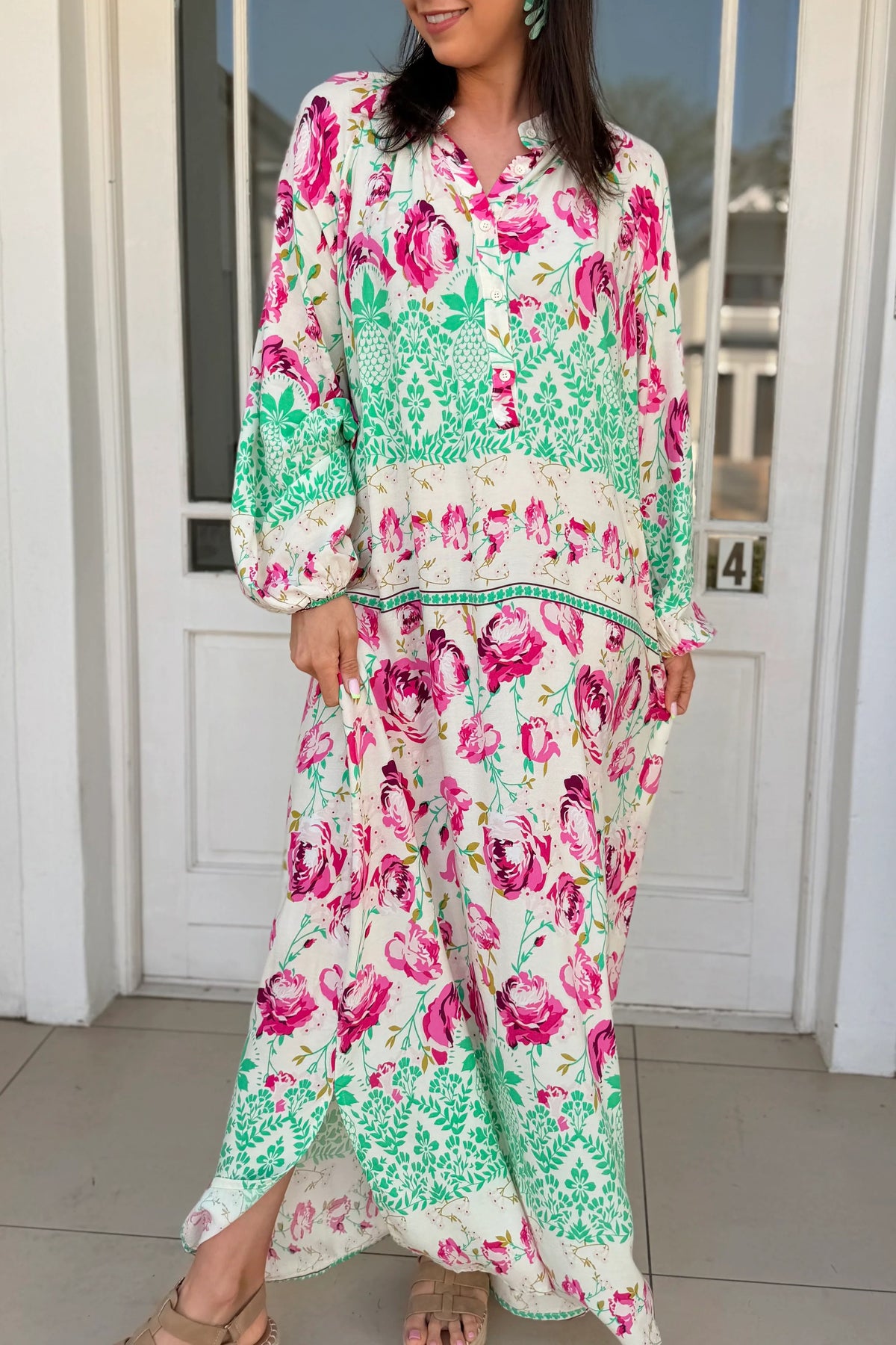 Floral Print Long Sleeve Maxi Dress