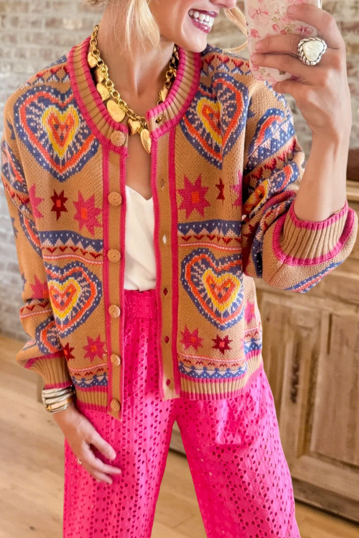 Heart Pattern Knit Cardigan
