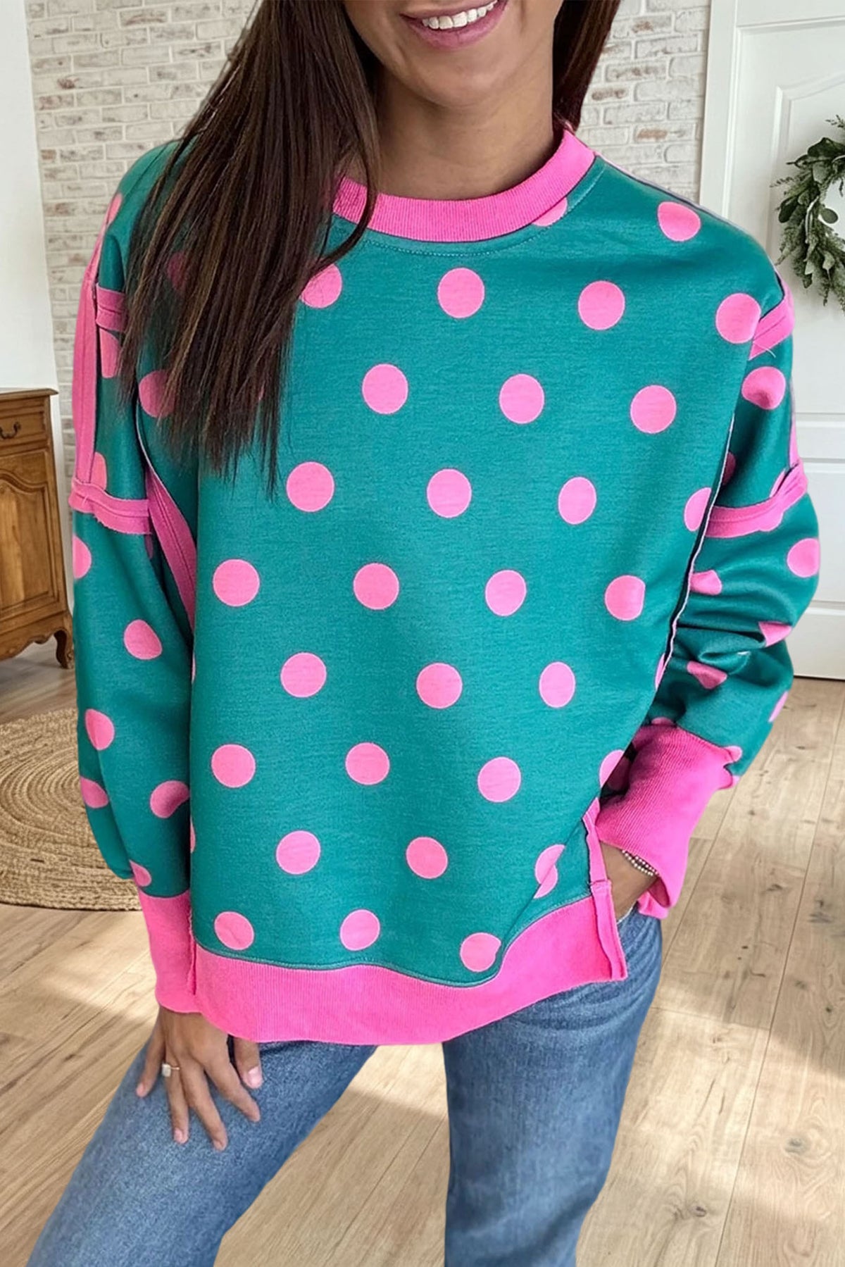 Polka Dot Crewneck Sweatshirt（Light Fleece）