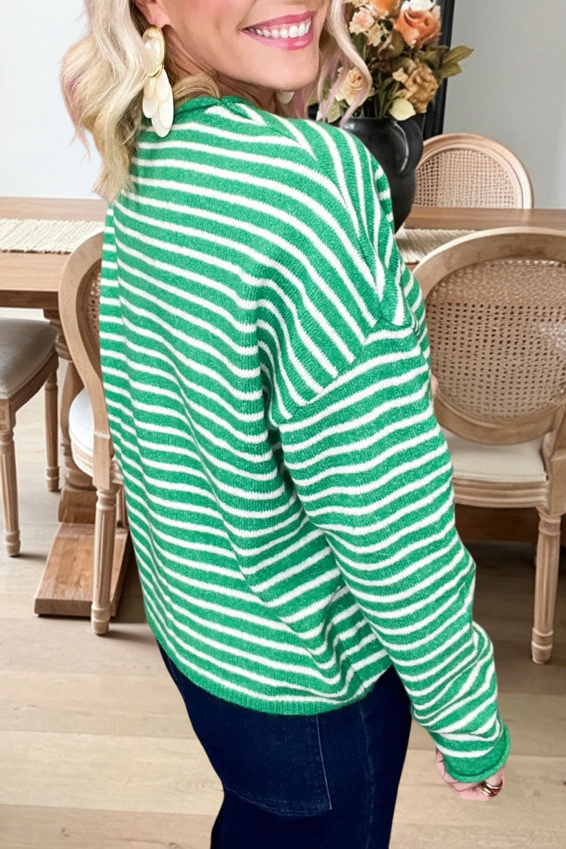 Casual Striped Button Front Sweater