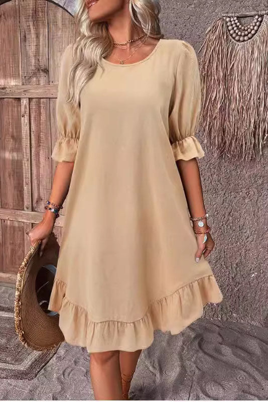 Ruffle Round Neck Loose Dress