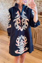 Plaid Applique High Neck Mini Dress