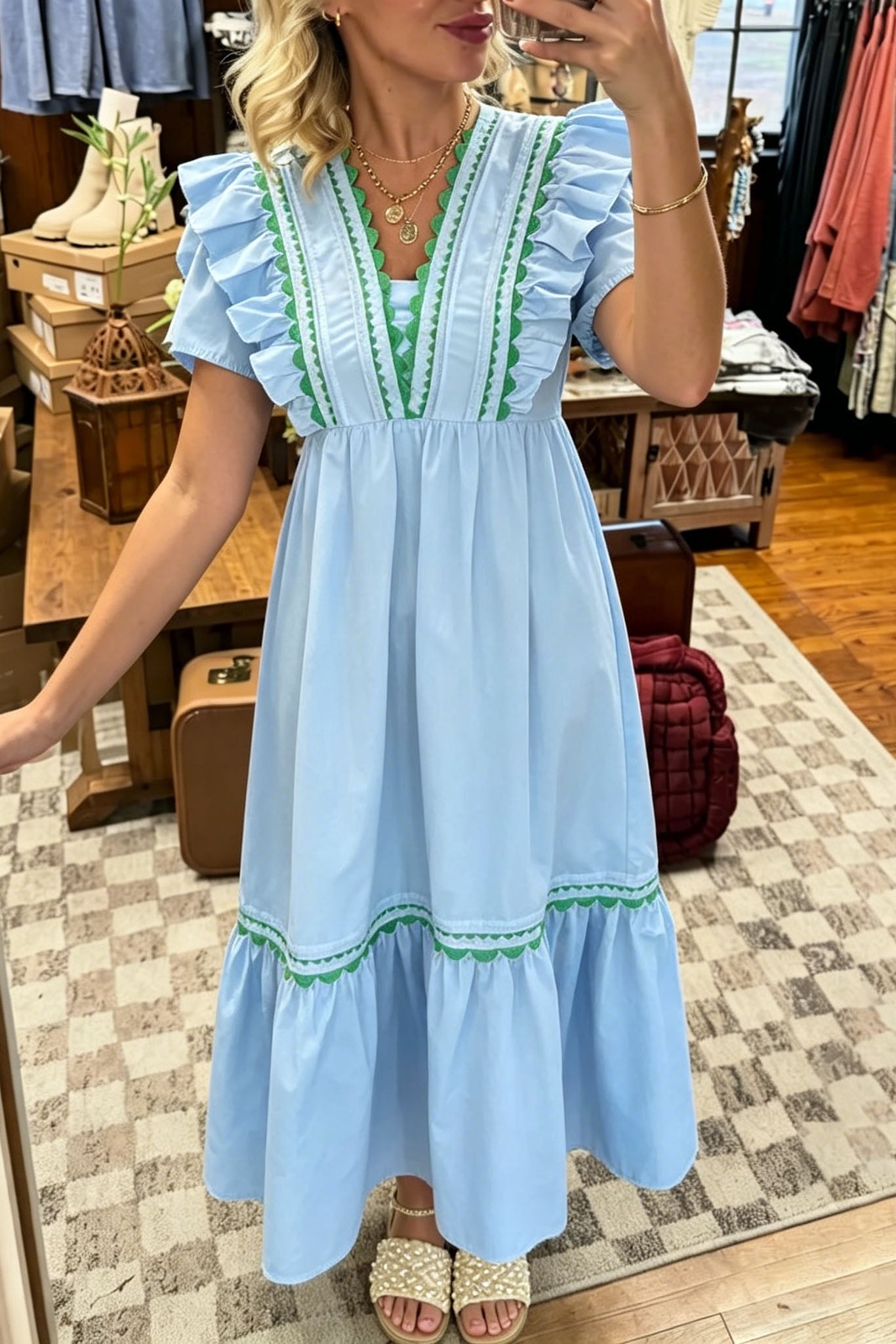 Embroidery Ruffle Maxi Dress