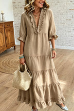 Ruffle V Neck Maxi Dress