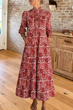 Paisley Print Long Sleeve Maxi Dress
