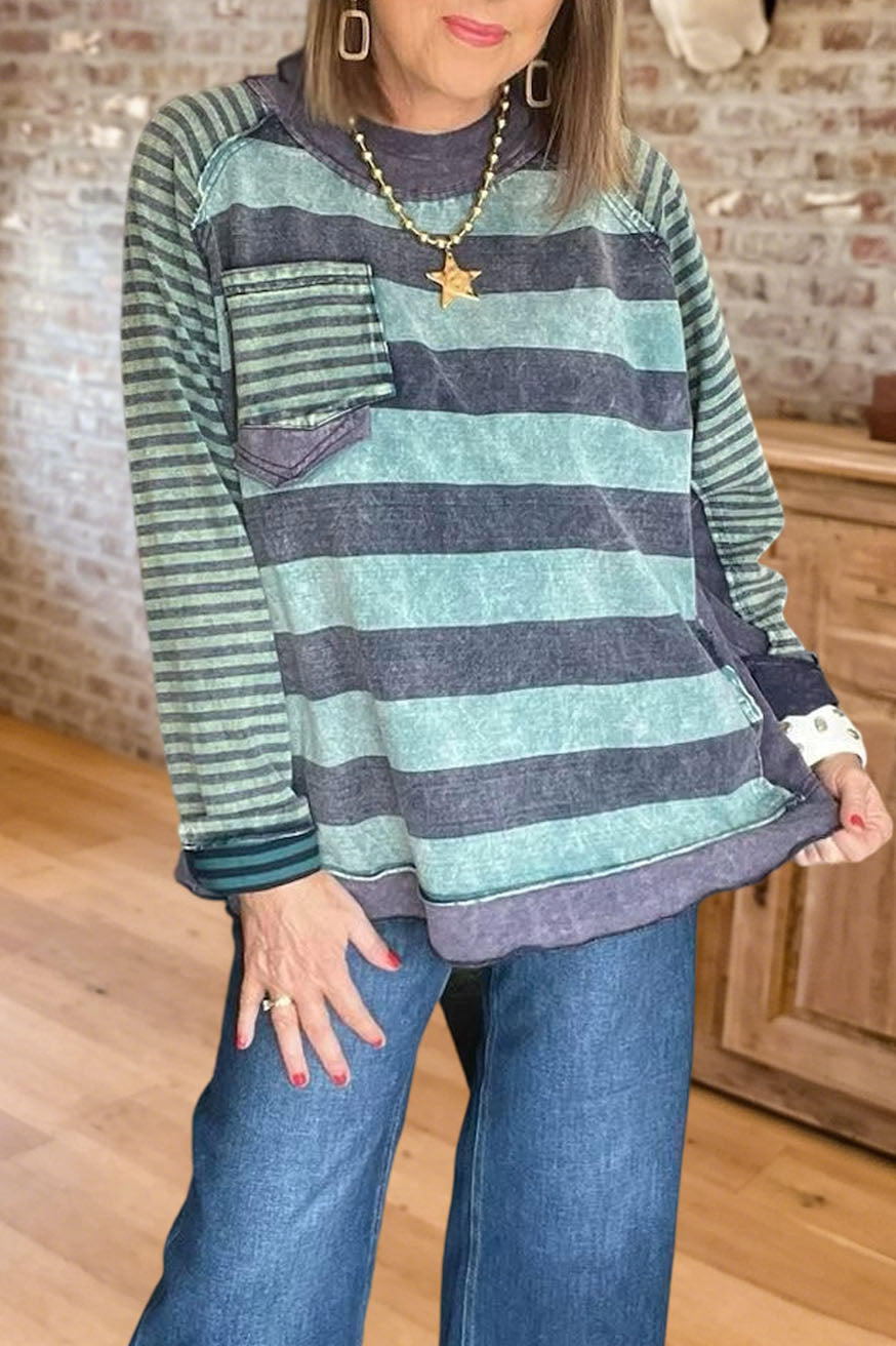 Striped Patchwork Pocket Sweatshirt