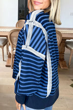 Striped Frayed Colorblock Sweatshirt