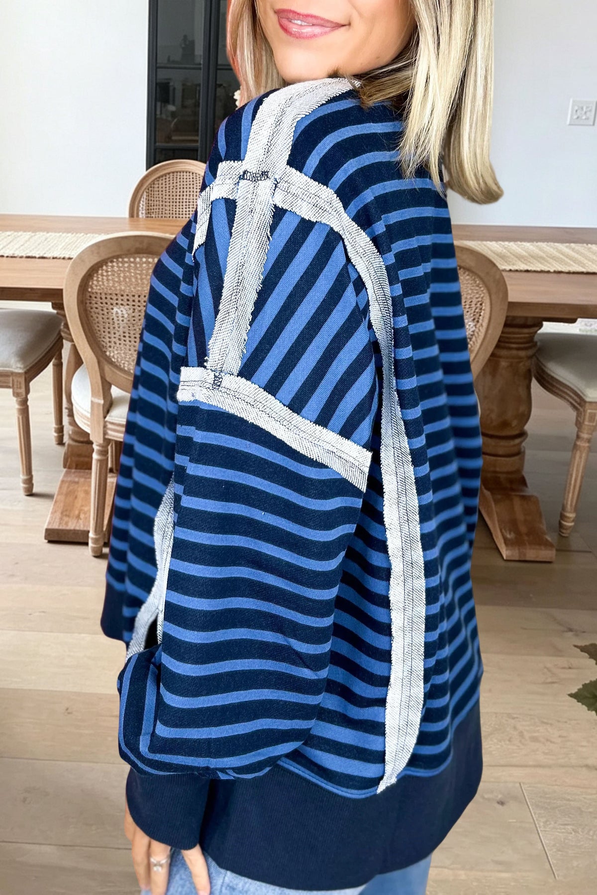 Striped Frayed Colorblock Sweatshirt
