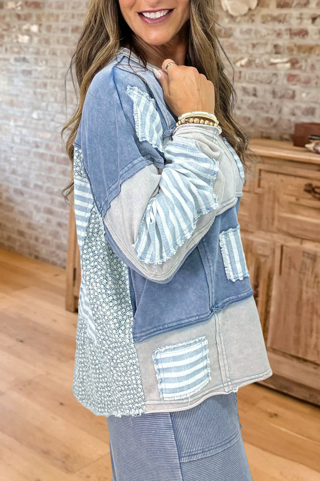 Patchwork Raw Hem Sweatshirt