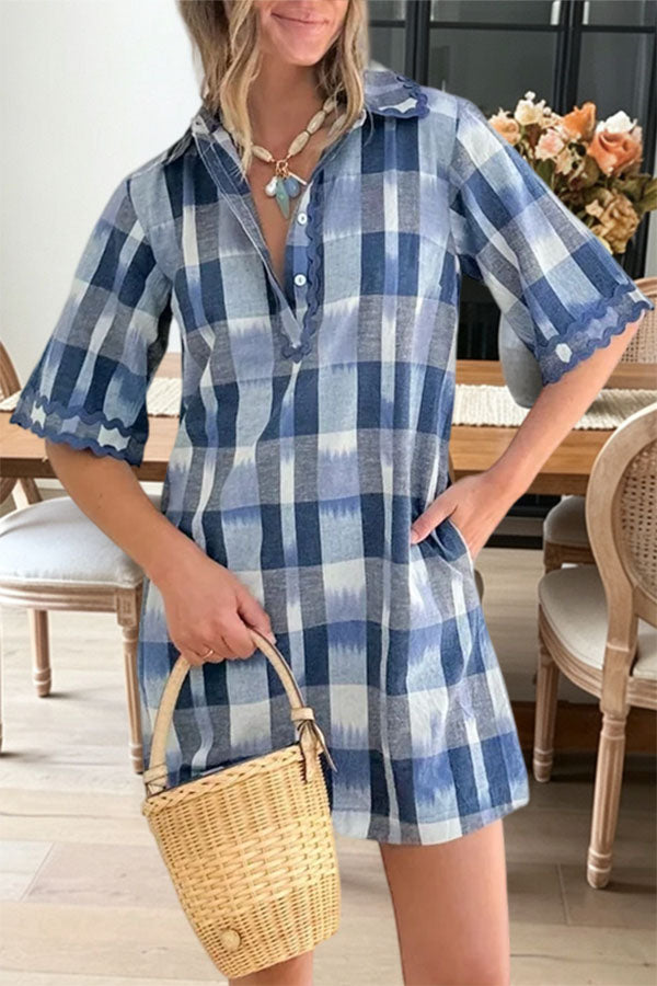 Plaid Scallop Trim Mini Dress