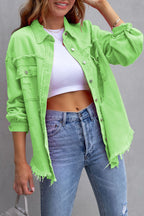 Distressed Raw Hem Denim Jacket