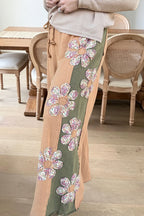 Floral Patchwork Drawstring Wide Leg Pants