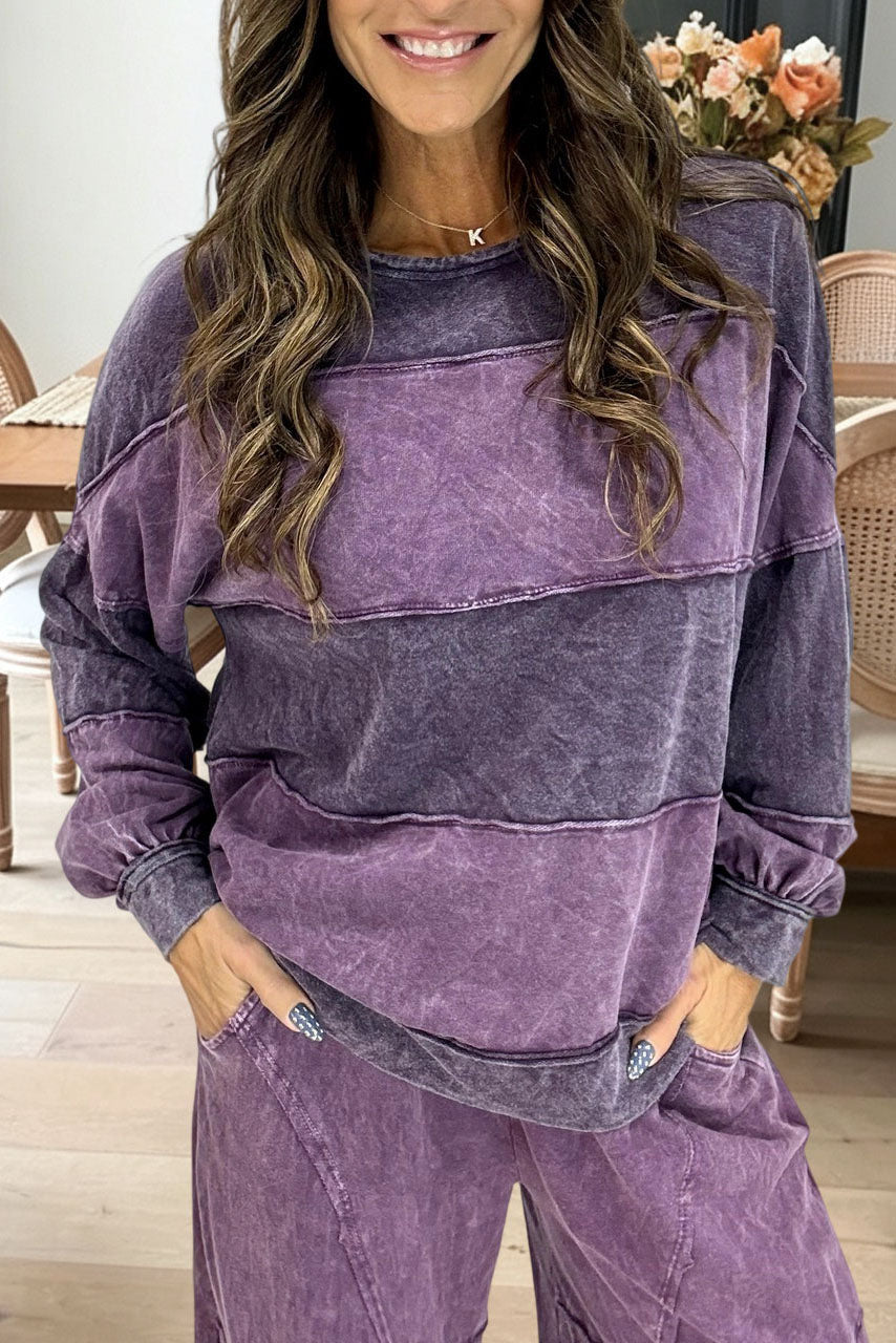 Washed Patchwork Loose Casual Sweatshirt