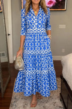 Chain Print Tiered Maxi Dress