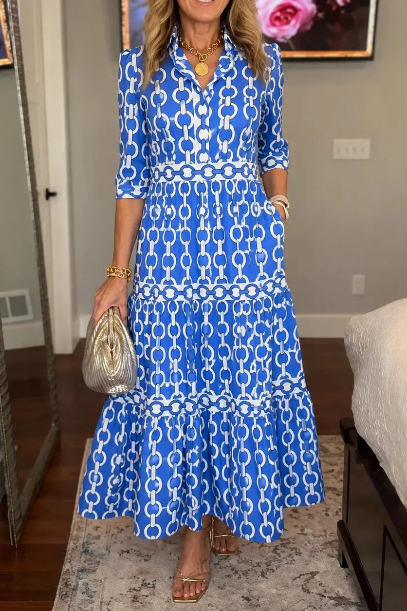 Chain Print Tiered Maxi Dress