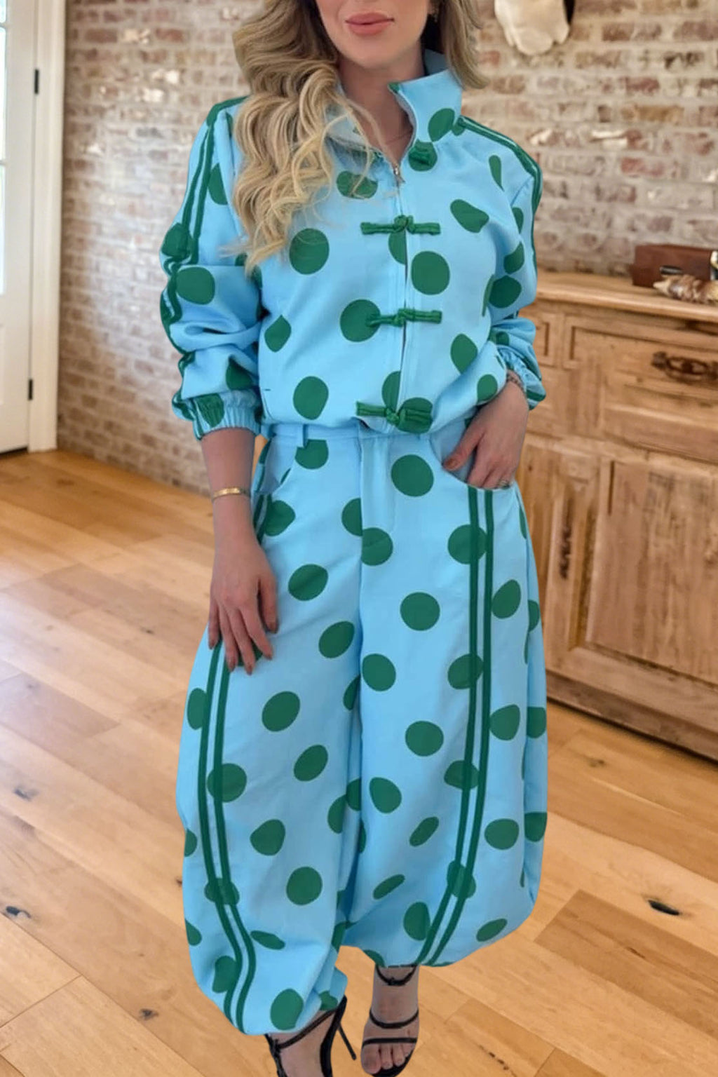 Polka Dot Elastic Pocket Lantern Pants Set