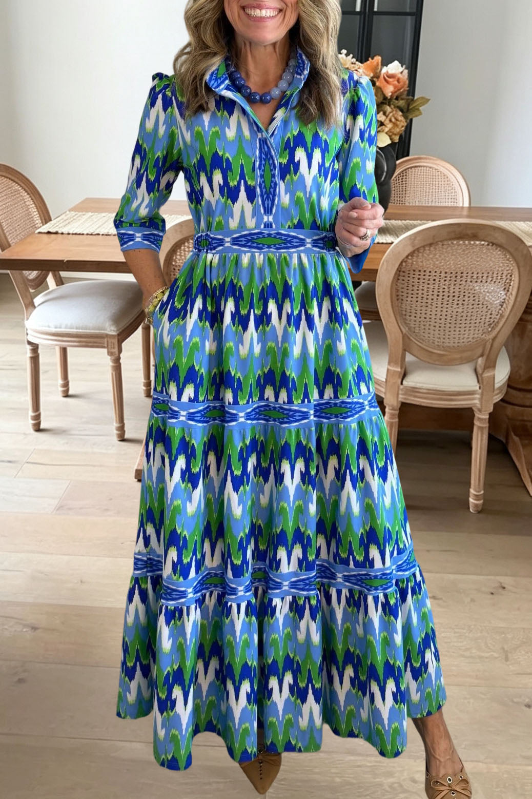 Geometric Print Tiered Maxi Dress