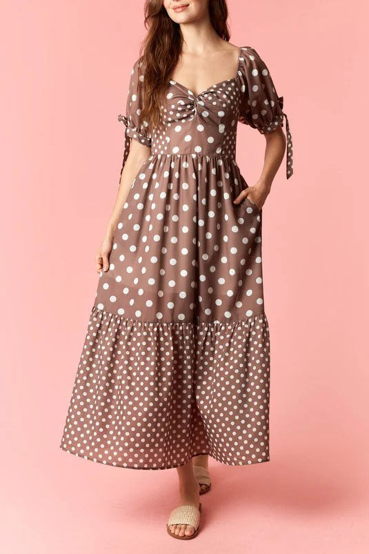 Polka Dot Puff Sleeve Midi Dress