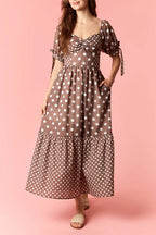 Polka Dot Puff Sleeve Midi Dress