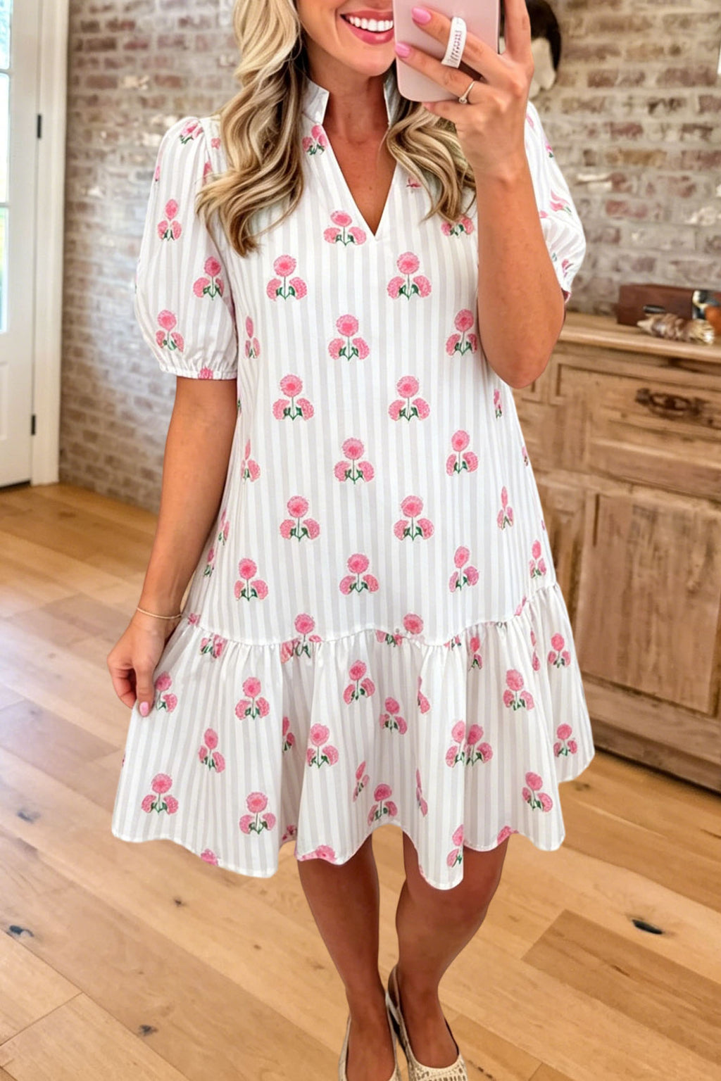 Floral Striped Ruffle Hem Dress