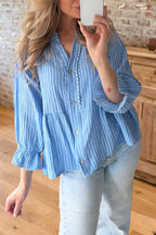 Striped Lace Button Blouse