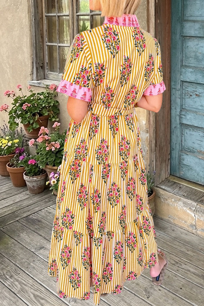 Floral Striped Ruffle Maxi Dress