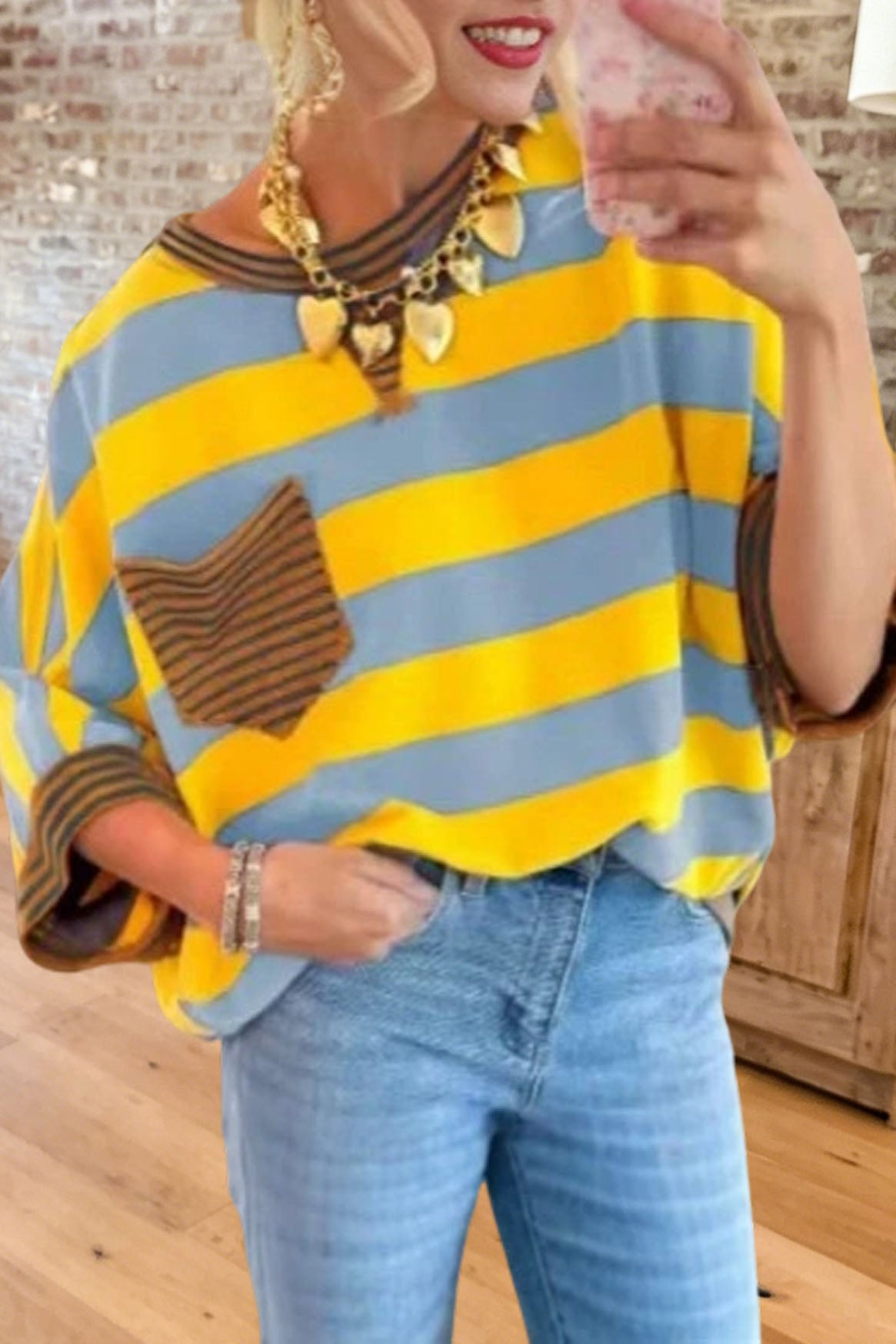 Striped Pocket Oversized  Top