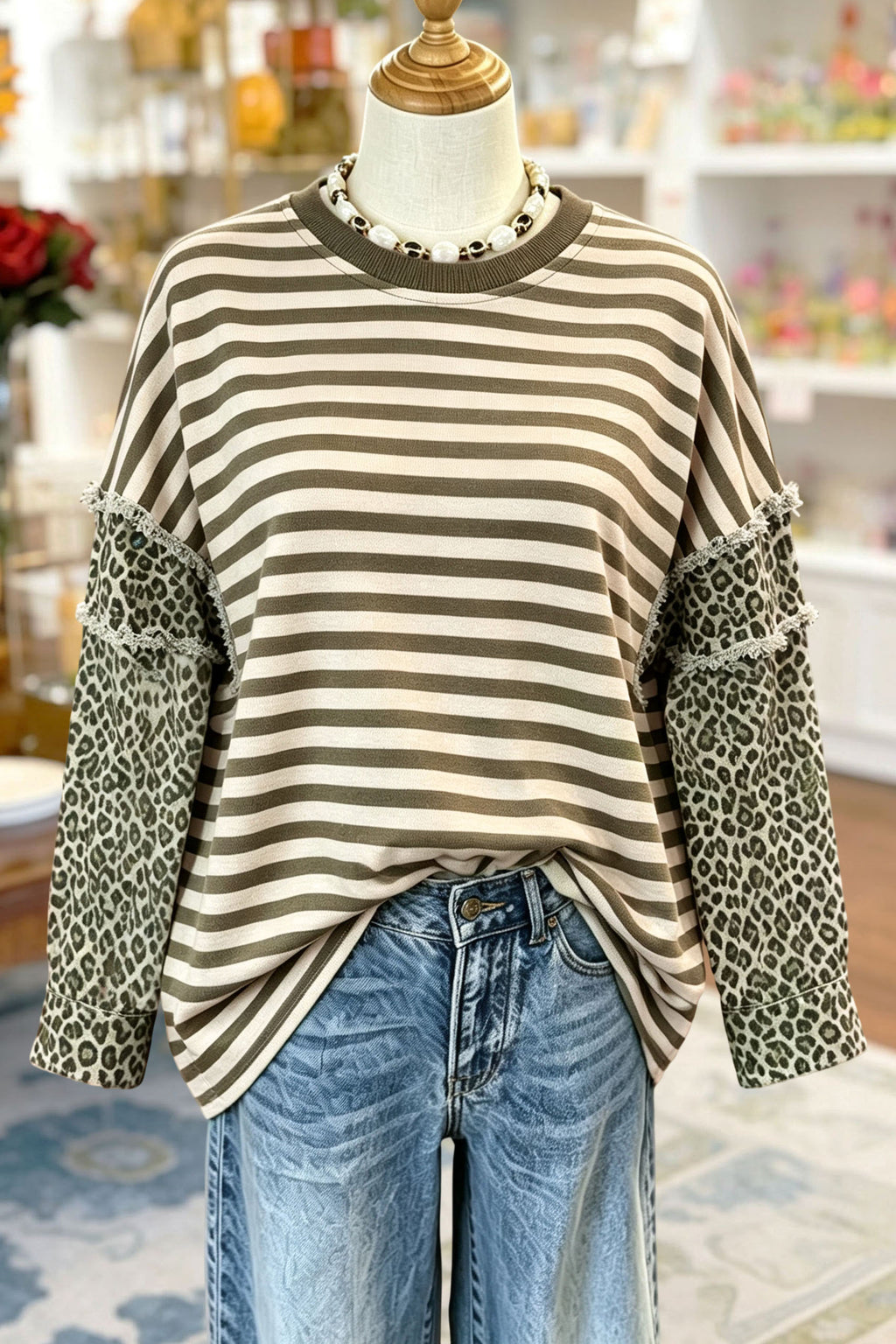Striped Leopard Patchwork Sweatshirt