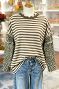 Striped Leopard Patchwork Sweatshirt