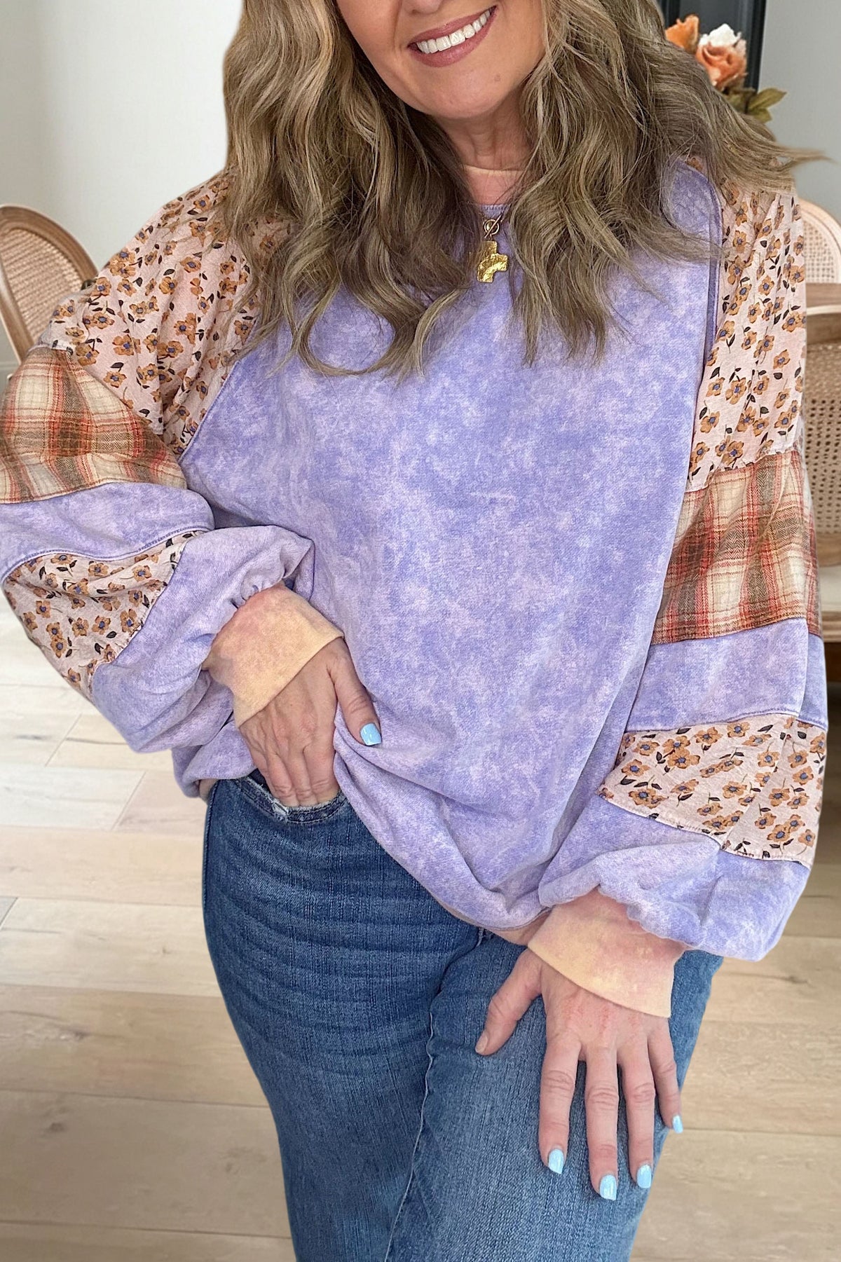 Floral Patchwork Washed Sweatshirt
