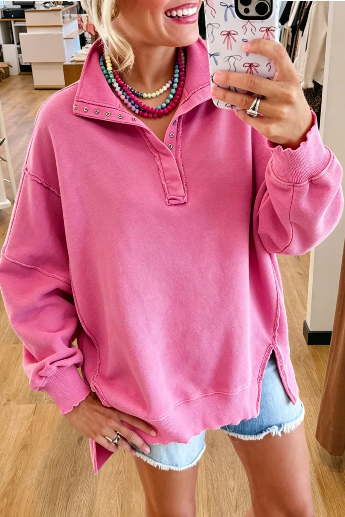 Casual Snap Collar Pullover Sweatshirt