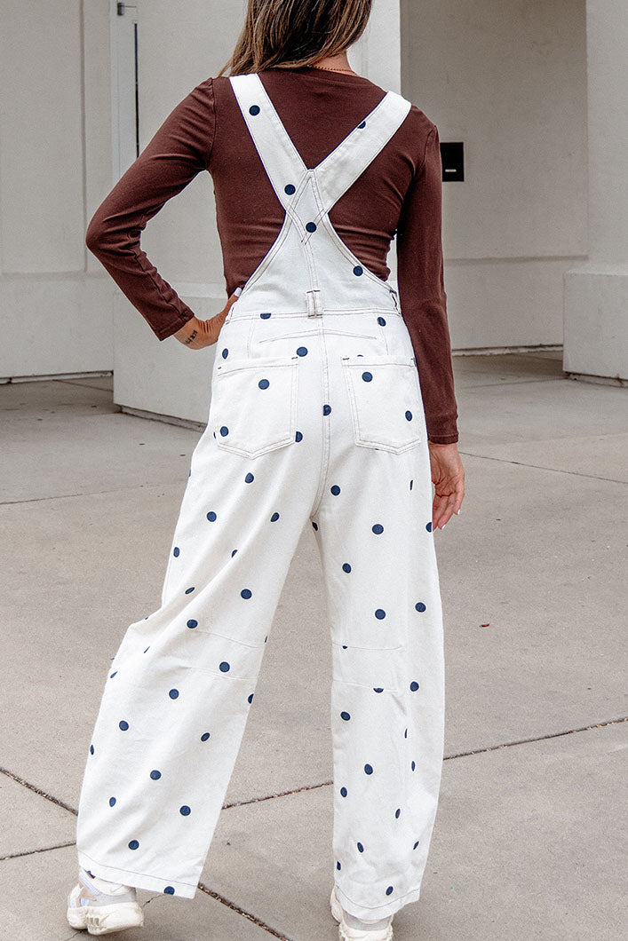 Polka Dot Wide Leg Denim Overalls