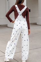 Polka Dot Wide Leg Denim Overalls