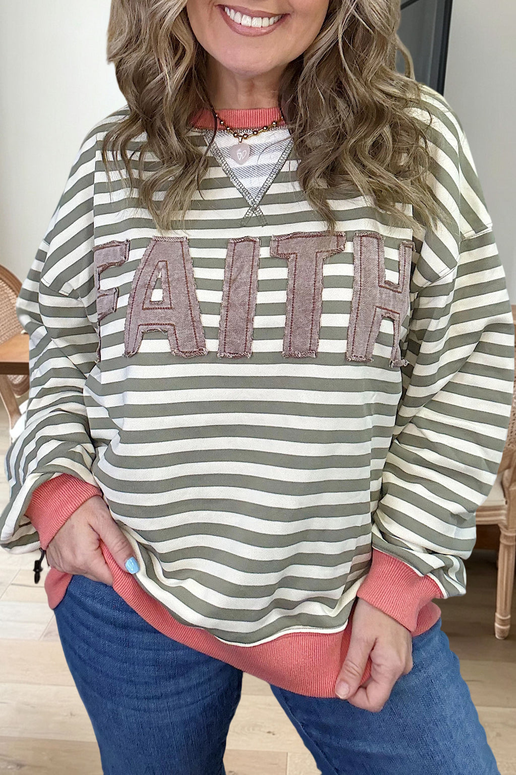 Striped Raw Patch 'FAITH' Sweatshirt