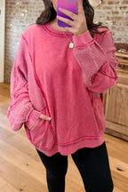 Waffle Knit Patchwork Pocket Sweatshirt