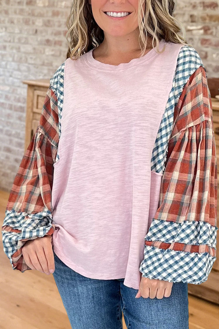 Plaid Patchwork Lantern Top