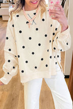 Polka Dot Side Slit Sweatshirt