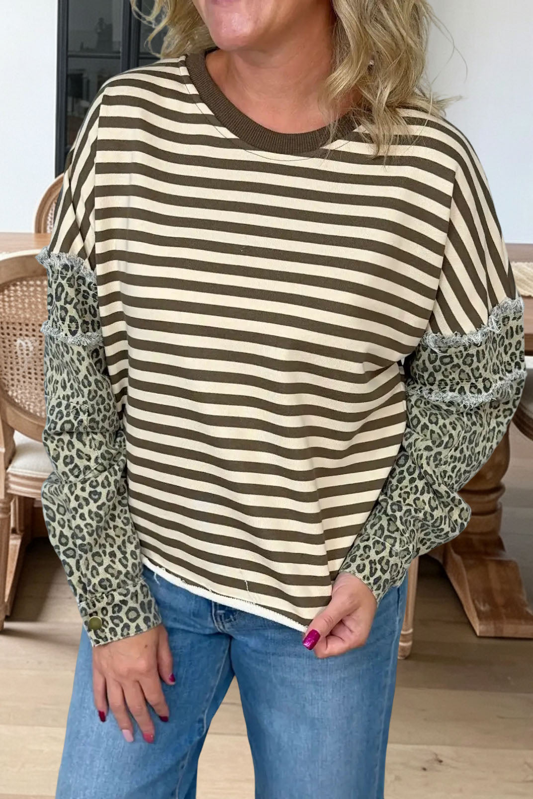 Striped Leopard Patchwork Sweatshirt