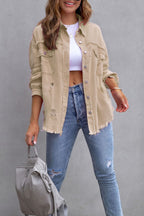 Distressed Raw Hem Denim Jacket